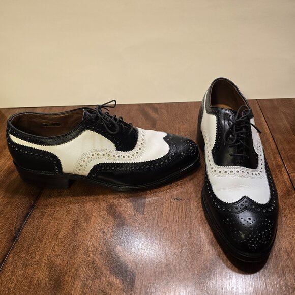 ALLEN EDMONDS Broadstreet Black/White Wingtip Spectator Shoes 9D Made in USA - Picture 13 of 16